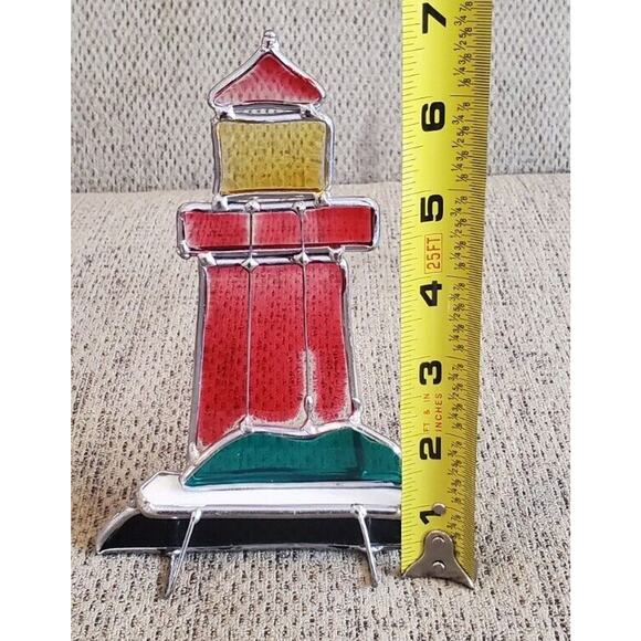 Red Lighthouse Stained Glass Standing SunCatcher Home Decor - Picture 6 of 6